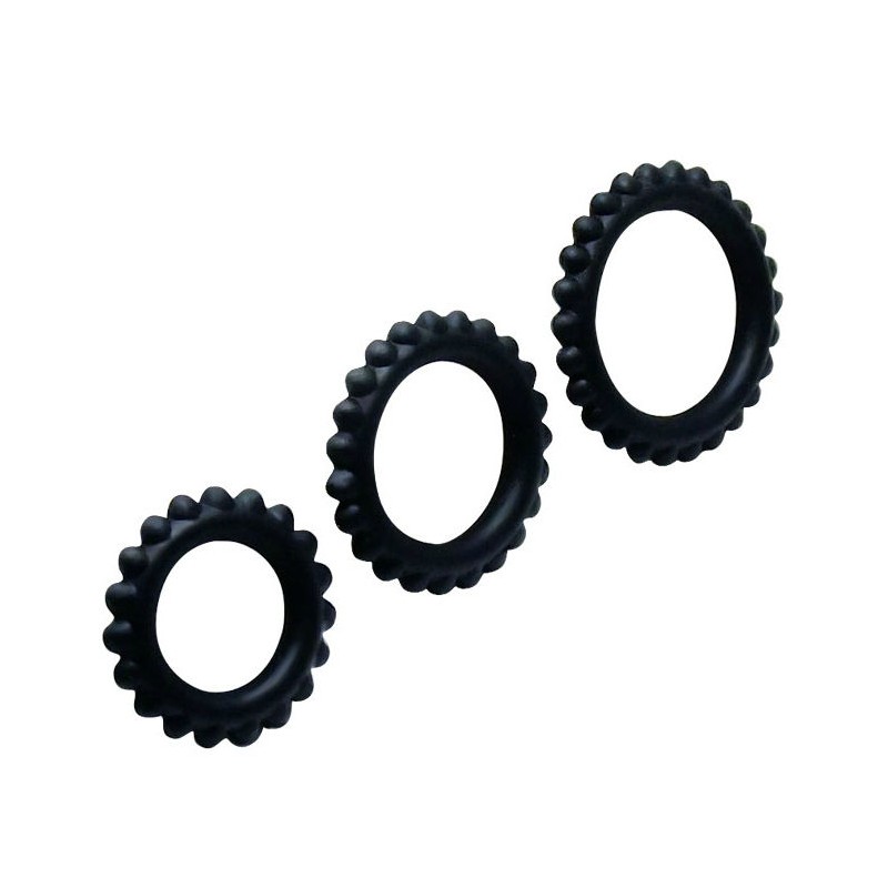 BAILE - TITAN SET 3PCS COCK RING BLACK 2.8 2.4 1.9 CM