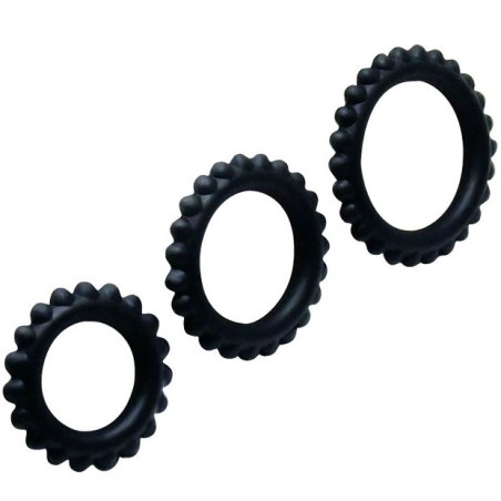 BAILE - TITAN SET 3PCS COCK RING BLACK 2.8 2.4 1.9 CM