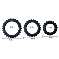 BAILE - TITAN SET 3 PCS COCK RING NOIR 2.8 2.4 1.9 CM