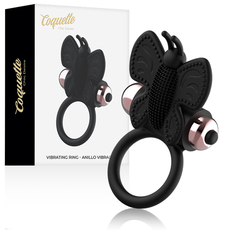 COQUETTE CHIC DESIRE - COCK RING BUTTERFLY WITH VIBRATOR BLACK- GOLD