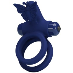 PRETTY LOVE - JAMELE DOUBLE RING WITH VIBRATION and BUTTERFLY STIMULATOR BLUE