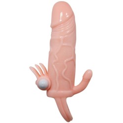 BAILE - BRAVE MAN FUNDA PENE ANAL Y CLÍTORIS VIBRADOR 16.5 CM NATURAL