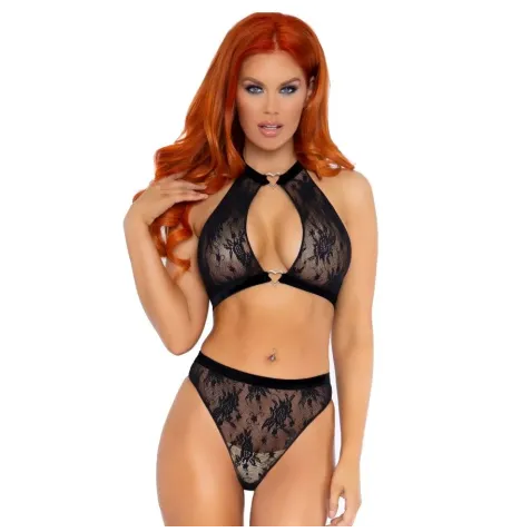 LEG AVENUE - TWO PIECES SET HALTER TOP AND PANTIES BLACK M-L