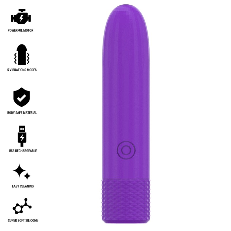 INTENSE - SYMONE USB RECHARGEABLE VIBRATING BULLET 8 VIBRATIONS PURPLE 10 X 2.2 CM