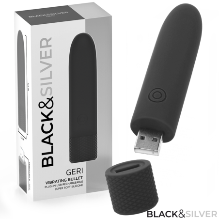 BLACK and SILVER - GERI BULLET VIBRANT RECHARGEABLE USB 8 VIBRATIONS NOIR 10 X 2,2 CM