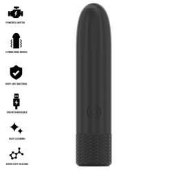 BLACK and SILVER - GERI USB RECHARGEABLE VIBRATING BULLET 8 VIBRATIONS BLACK 10 X 2.2 CM