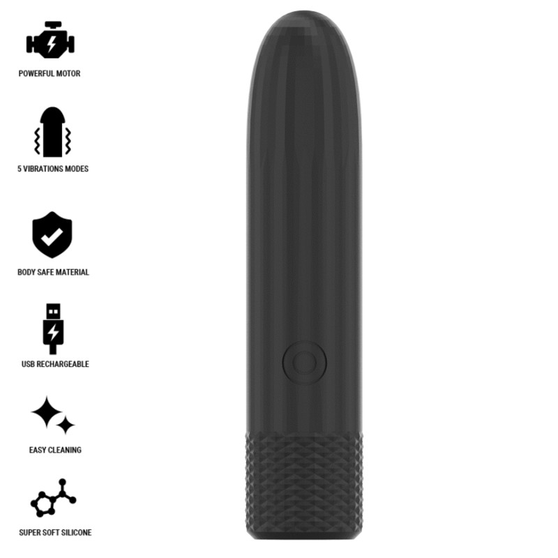 BLACK and SILVER - GERI USB RECHARGEABLE VIBRATING BULLET 8 VIBRATIONS BLACK 10 X 2.2 CM