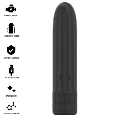 BLACK and SILVER - GERI USB RECHARGEABLE VIBRATING BULLET 8 VIBRATIONS BLACK 10 X 2.2 CM