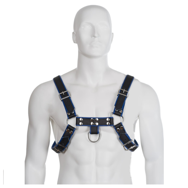 LEATHER BODY - IMBRACATURA IN PELLE BLU E NERA PER BULLDOG