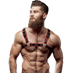 FETISH SUBMISSIVE ATTITUDE - MENS ECO-LEATHER CHEST HARNESS BLACK-RED