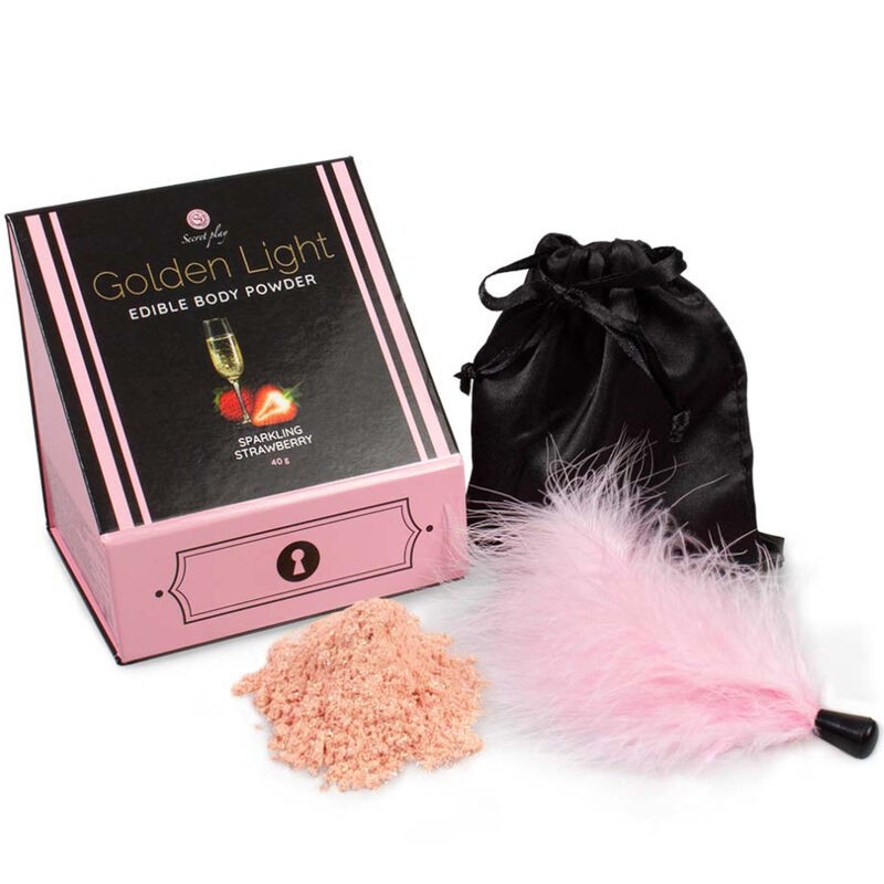 SECRETPLAY - GOLDEN LIGHT KIT SPARKLING STRAWBERRY EDIBLE POWDER and FEATHER