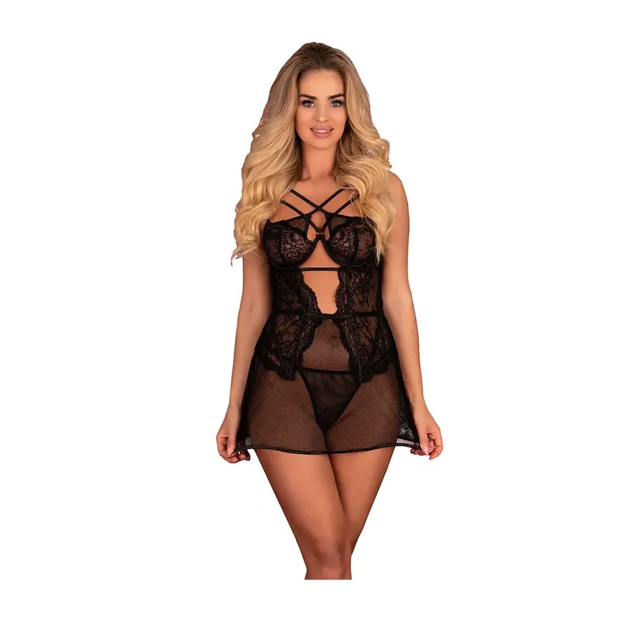 LIVCO CORSETTI FASHION - BARIRIN LC 90633 CHEMISE CULOTTE NOIR L-XL LIVCO CORSETTI FASHION - BARIRIN LC 90633 CHEMISE CULOTTE NOIR L-XL