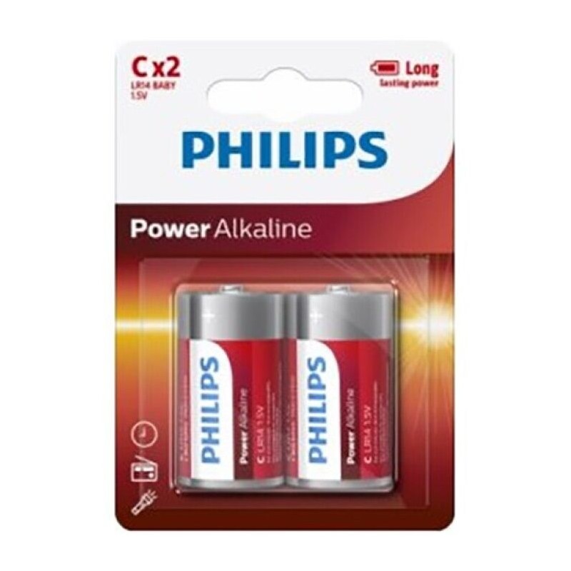 PHILIPS - PLAQUETTE PHILIPS POWER ALCALINE PILA C LR14 2