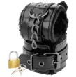 DARKNESS - ADJUSTABLE BLACK LEATHER ANKLE HANDCUFFS WITH PADLOCK