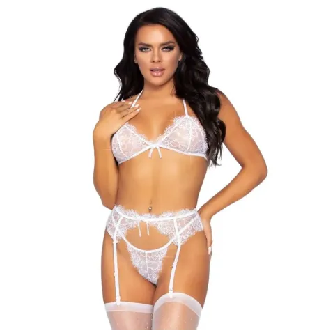 LEG AVENUE - DREITEILIGES SET BH, STRUMPFGÜRTEL UND G-STRING L