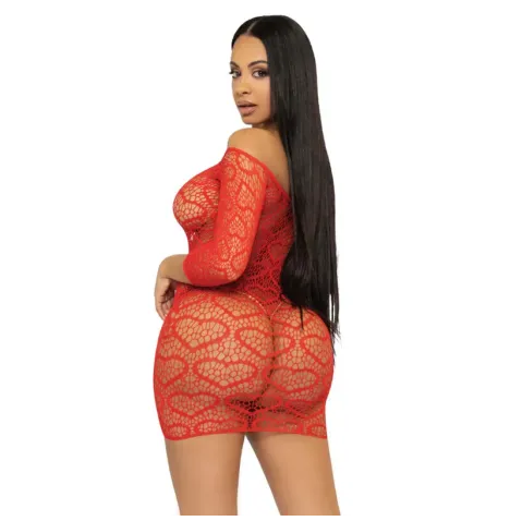 LEG AVENUE - MINI ROBE EN FILET COEUR TAILLE UNIQUE - ROUGE