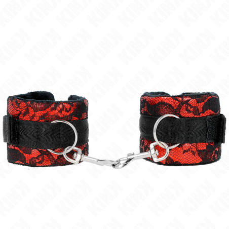 KINK - SHORT VELVET LACE WRIST RESTRAINTS AND NYLON BIND RED - BLACK 23 X 6.5 CM