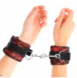 KINK - SHORT VELVET LACE WRIST RESTRAINTS AND NYLON BIND RED - BLACK 23 X 6.5 CM