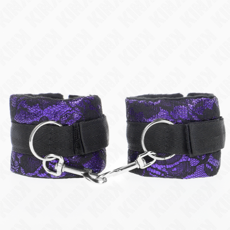 KINK - KURZE HANDGELENKSFESSELN AUS SAMTSPITZE UND NYLONBINDUNG LILA-SCHWARZ 23 X 6,5 CM