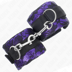 KINK - SHORT VELVET LACE WRIST RESTRAINTS AND NYLON BIND PURPLE - BLACK 23 X 6.5 CM