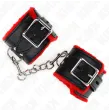 KINK - FUR LINED WRIST RESTRAINTS WITH SQUARE HOLES RED AND BLACK BELT ADJUSTABLE 17-29 CM X 6 CM