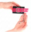 KINK - NYLON WRIST RESTRAINTS BLACK WITH LEATHERETTE BELT RASPBERRY ROSE ADJUSTABLE 19-29 CM X 5.1 CM