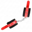 KINK - NYLON HANDGELENKFESSELN SCHWARZ MIT KUNSTLEDER ROT VERSTELLBAR 19-24 CM X 5,5 CM