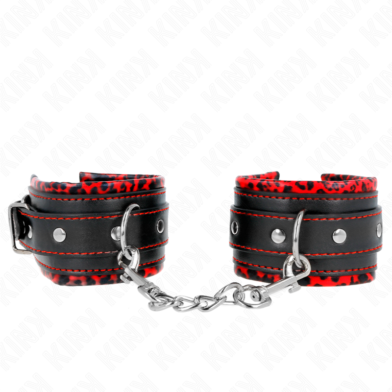 KINK - PELZGEFÜTTERTE HANDGELENKFESSELN ROT-SCHWARZ VERSTELLBAR 17-29 CM X 6 CM