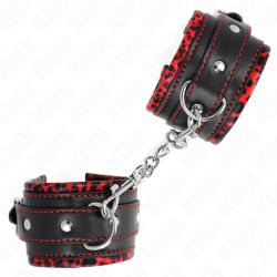 KINK - FUR LINED WRIST RESTRAINTS RED - BLACK ADJUSTABLE 17-29 CM X 6 CM