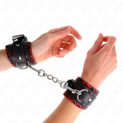 KINK - FUR LINED WRIST RESTRAINTS RED - BLACK ADJUSTABLE 17-29 CM X 6 CM
