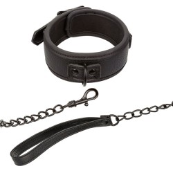 CALEXOTICS - NOCTURNAL COLLAR and LEASH LEATHER ADJUSTABLE BLACK