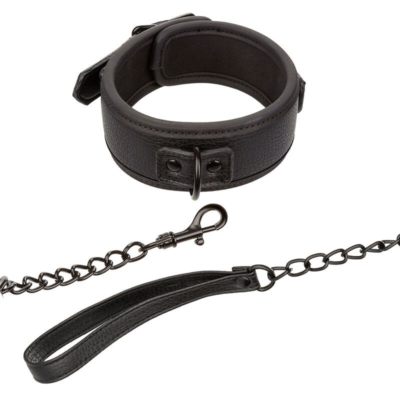 CALEXOTICS - NOCTURNAL COLLAR and LEASH LEATHER ADJUSTABLE BLACK