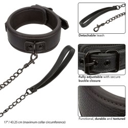 CALEXOTICS - NOCTURNAL COLLAR and LEASH LEATHER ADJUSTABLE BLACK
