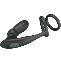 PRETTY LOVE - ANNEAU PÉNIS EMONI PLUG ANAL 12 VIBRATIONS NOIR