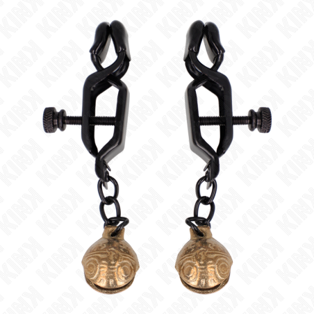 KINK - PINZAS PARA PEZONES PLANAS NEGRO CON CASCABEL 7 CM