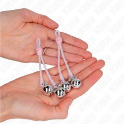 KINK - LEUCHTENDE TOTENKOPF-NIPPELKLAMMERN MIT RINGGLÖCKCHEN VERSTELLBAR ROSA-SILBER