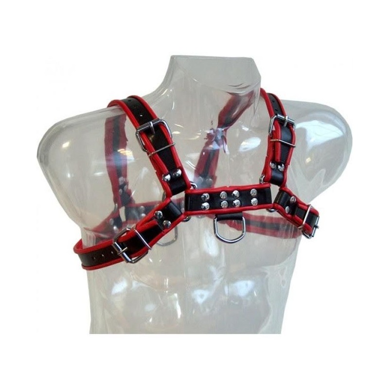 LEATHER BODY - CATENA HARNESS III NERO - ROSSO