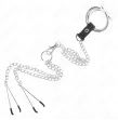 KINK - ANELLO PER PENE IN METALLO CROMATO TRIPLO DA 3,8 CM A 5 CM, CATENA IN METALLO DA 26 CM E MORSETTI PER CAPEZZOLI MOD. 2