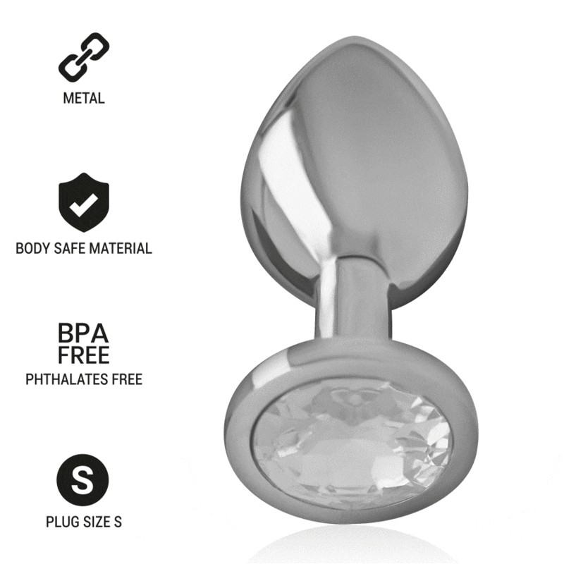 INTENSE - ALUMINUM METAL ANAL PLUG WITH SILVER CRYSTAL SIZE S INTENSE - ALUMINUM METAL ANAL PLUG WITH SILVER CRYSTAL SIZE S