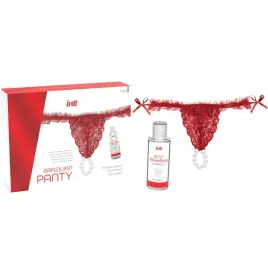 INTT RELEASES - CULOTTE ROUGE BRÉSILIENNE AVEC PERLES ET GEL LUBRIFIANT 50 ML