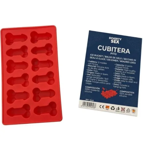 DIABLO PICANTE - 12 PENI IN SILICONE RIGIDO DA APPENDERE A UN SECCHIELLO PER IL GHIACCIO BLU
