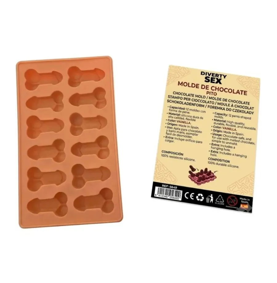 DIABLO PICANTE - SCHOKOLADENFORM MIT 12 SILIKONPENISSEN ZUM AUFHÄNGEN VON VANILLE DIABLO PICANTE - SCHOKOLADENFORM MIT 12 SILIKONPENISSEN ZUM AUFHÄNGEN VON VANILLE