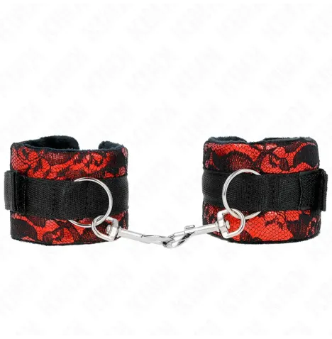 KINK - POLSO CORTO IN PIZZO DI VELLUTO E FASCIA IN NYLON ROSSO - NERO 23 X 6,5 CM