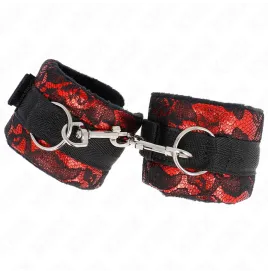 KINK - ATTENTES-POIGNETS COURTES EN DENTELLE DE VELOURS ET RELIURE EN NYLON ROUGE - NOIR 23 X 6,5 CM