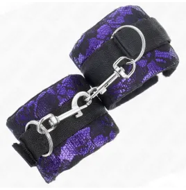 KINK - SHORT VELVET LACE WRIST RESTRAINTS AND NYLON BIND PURPLE - BLACK 23 X 6.5 CM