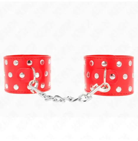 KINK - APPAREILS DE RETENUE POIGNETS AVEC FERMETURE PRESSION PLEINE DE RIVETS ROUGE AJUSTABLE 19-24 CM X 5,5 CM