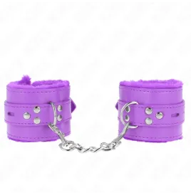 KINK - POLSINI IMBOTTITI IN PELLICCIA CON FORI QUADRI VIOLA E CINTURA VIOLA REGOLABILE 17-29 CM X 6 CM