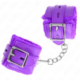 KINK - PELZGEFÜTTERTE HANDGELENKFESSELN MIT QUADRATISCHEN LÖCHERN, LILA UND LILA GÜRTEL, VERSTELLBAR 17-29 CM X 6 CM