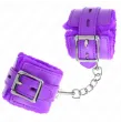 KINK - POLSINI IMBOTTITI IN PELLICCIA CON FORI QUADRI VIOLA E CINTURA VIOLA REGOLABILE 17-29 CM X 6 CM