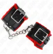 KINK - FUR LINED WRIST RESTRAINTS WITH SQUARE HOLES RED AND BLACK BELT ADJUSTABLE 17-29 CM X 6 CM